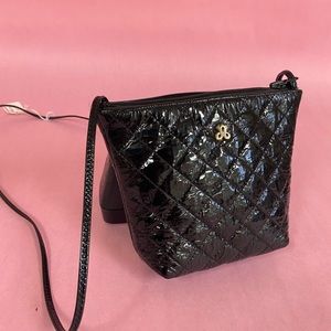 JAY HERBERT NY Black Quilted Leather Chain Shoulder Strap Handbag Purse